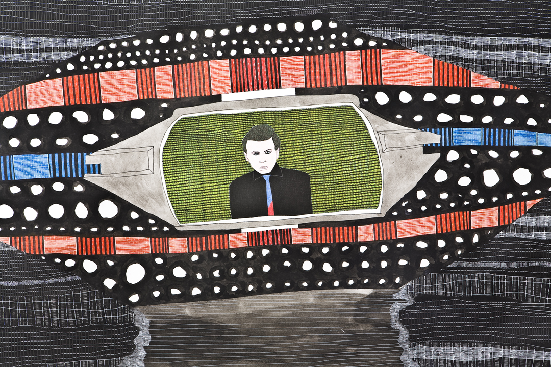 Beatriz Monteavaro - detail of Untitled (Praying to the Aliens), 2003, mixed media on paper; photo by SIlvia Ros